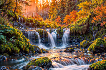 waterfall in the forest : AI Generative, not upscale	