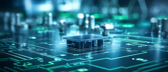 A computer chip is shown on a green background