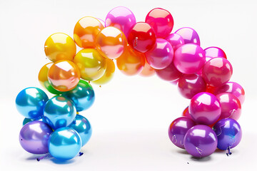 : A colorful arch of balloons, perfect for adding a touch of joy to a birthday celebration, isolated on a white background.