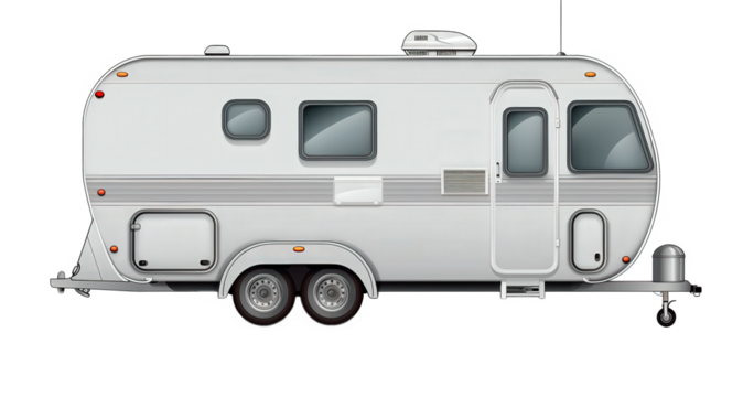 A white trailer with a black wheel