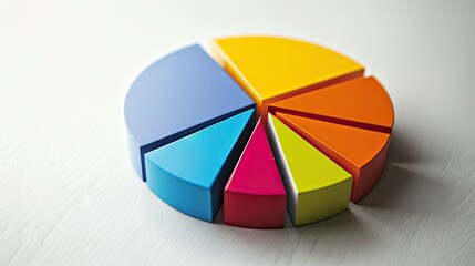 Fototapeta premium Colorful pie chart with distinct sections and clear labels, displayed on a white surface.