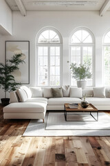 Modern Living Room with Open Floor Plan Featuring Minimalistic Design and Natural Light
