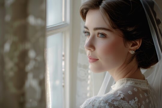 Bride Gazing Out Window