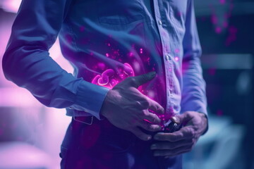 Patient stomach ache, closeup shots, Health care concept