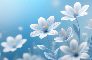 Delicate, elegant soft blue and white flowers on a pastel background