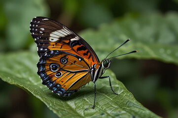 Obraz premium Macro Shot of a Butterfly Resting on a Leaf