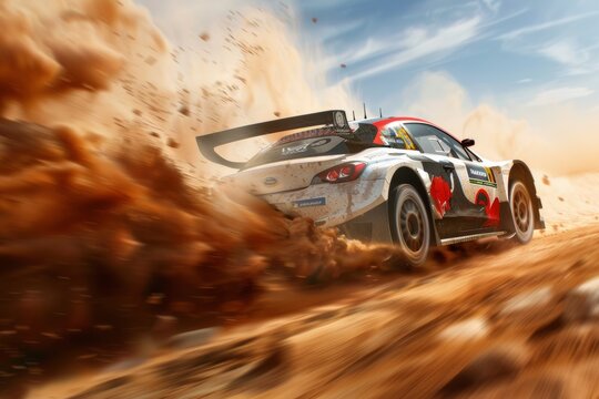 WRC Car Racing Through Dust