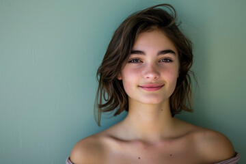 Obraz premium A close up portrait of a young woman with a subtle smile