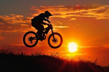 Fototapeta premium Mountain Biker Sunset Jump