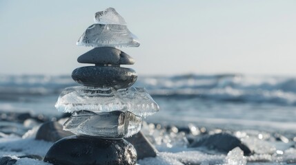 Stack of ice on the shore