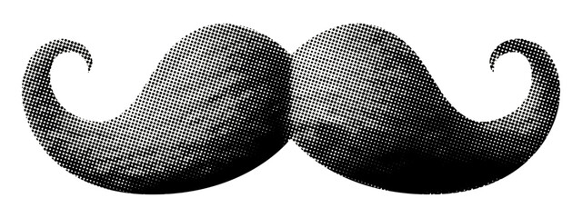 twisted men's mustache isolated retro halftone grunge dotted texture cutout collage element