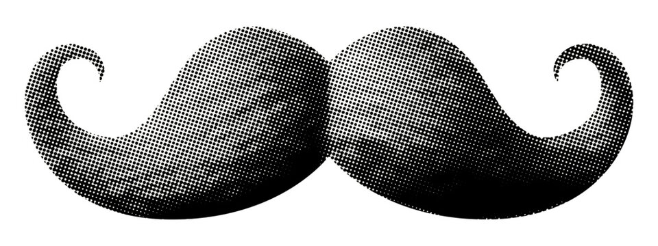 twisted men's mustache isolated retro halftone grunge dotted texture cutout collage element