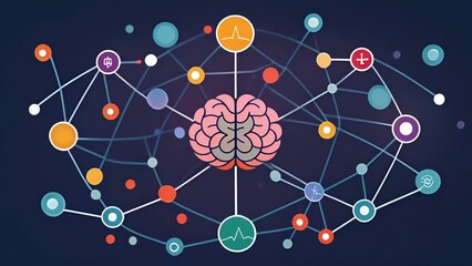 The intricate network of the digital brain was a marvel of technology constantly evolving and adapting to the everchanging data landscape.. 2d flat cartoon