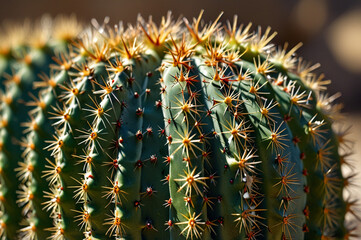 Macro Photography of a Cactus Tip with needles, Summer Concept