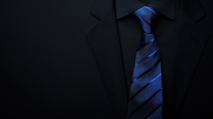 dark blue tie with black suit. AI generated image