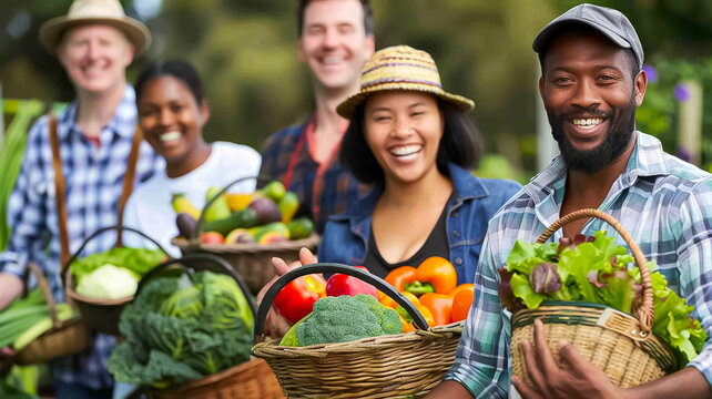 Community Garden Harvest A diverse group of people smiles - Powered by Adobe