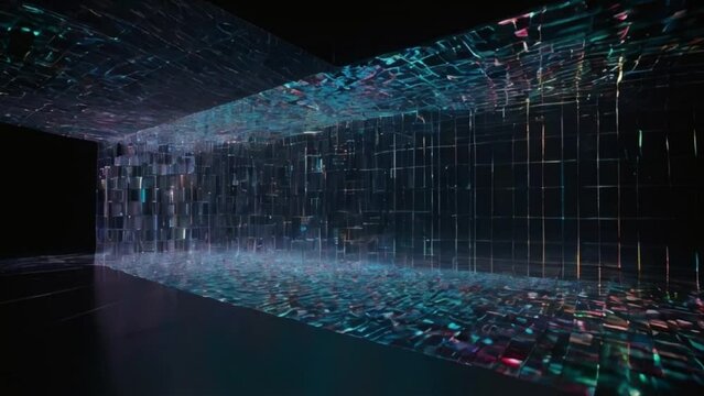Binary code tunnel, abstract geometrical pattern made with crystal glass particles Generative AI