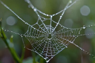 Macro Shot of Morning Dew on Spider Web