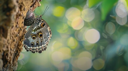Fototapeta premium Close-up of a butterfly on a tree branch, AI generated image