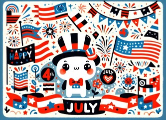 Día de la Independencia, USA, estados Unidos, fiesta, celebración, firework, fuegos artificiales, flag, patriota, colono, americas, ilustración, designio, arte, patriótica, ciudadano, icono, julio