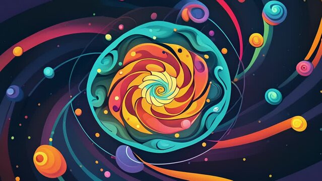 A data nebula swirling with intricate patterns and swirling colors representing the complex interconnectedness of information.. 2d flat cartoon