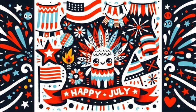 D&iacute;a de la Independencia, USA, estados Unidos, fiesta, celebraci&oacute;n, firework, fuegos artificiales, flag, patriota, colono, americas, ilustraci&oacute;n, designio, arte, patri&oacute;tica, ciudadano, icono, julio