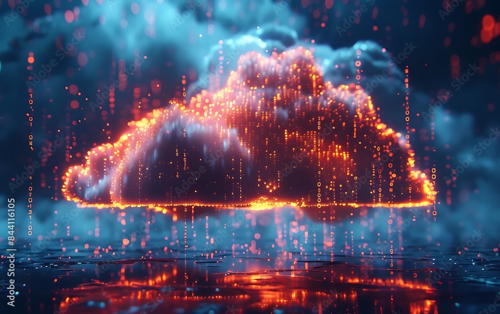 Poster Binary code falling from cloud, highlighting data tech