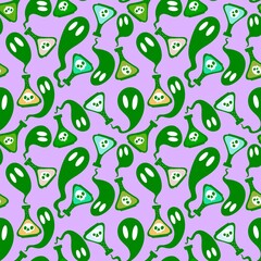 Halloween cartoon seamless poison bottle and ghost pattern for wrapping paper