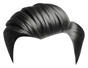 men's hair isolated with stylish classic gentleman’s hairstyle retro halftone grunge dotted texture cutout collage element