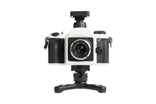 White DSLR Camera on Tripod