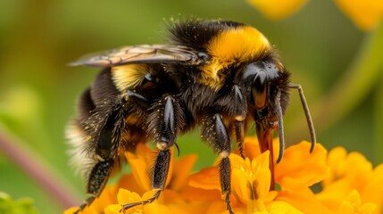Macro View of Bee on Yellow Flower