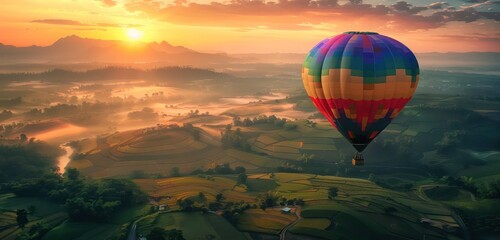 Obraz premium hot air balloon over region country