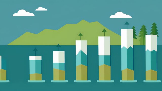 A bar chart comparing the current water levels in various reservoirs and lakes helping predict potential shortages and plan accordingly.. 2d flat cartoon