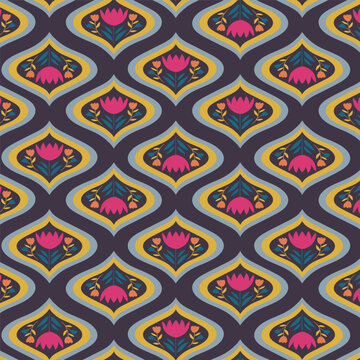 floral geometric vector block print digital seamless pattern