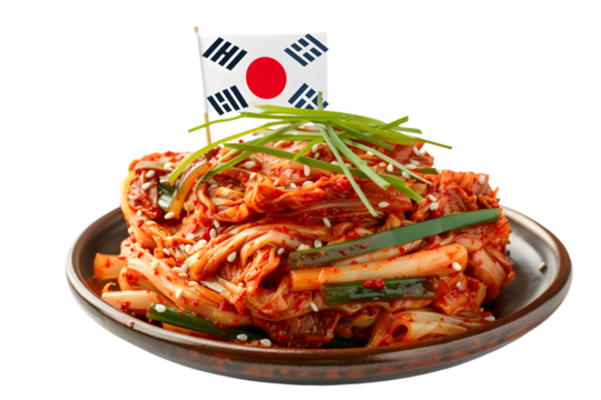 a kimchi with little south korea flag on the top, PNG image, isolated