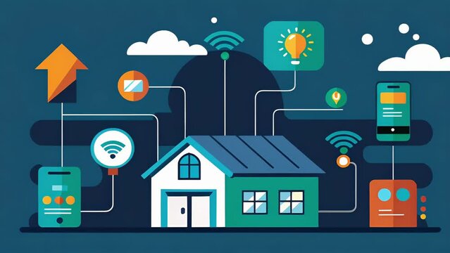 A home energy monitoring system that tracks electricity usage in realtime and provides recommendations for more efficient usage based on data from all the appliances in the home.. 2d flat cartoon
