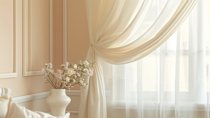 Feminine Charm: Close Shot of a Beige Wall in a Colorful Living Room