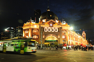 Flinders Street Station at night, Melbourne, Australia