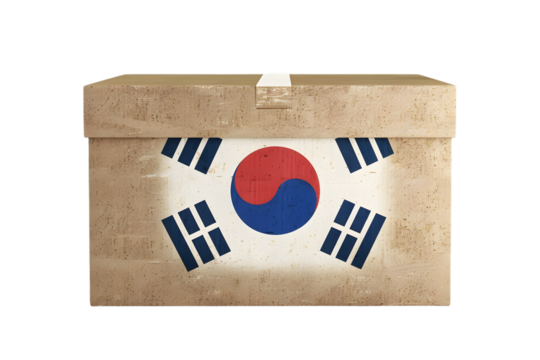 Box with south korea flag printed, PNG image, isolated