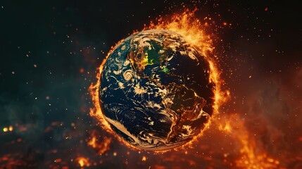 Obraz premium Earth globe engulfed in flames, America consumed by fire. Conceptual illustration of global warming, rising temperatures, extreme heat, and climate change disaster.