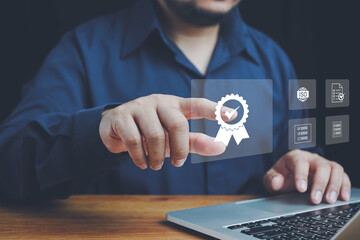 ISO standards quality control, assurance and warranty business technology concept. Businessman...