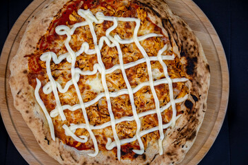 Traditional Brazilian chicken pizza with catupiry