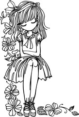 Girl with flower border sketch