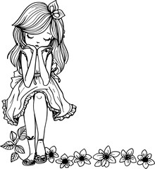 Girl with flower border sketch