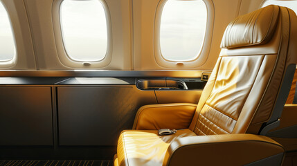 Fototapeta premium First-class luxury business seat for vacation or corporate airplane travel