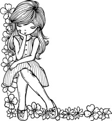 Girl with flower border sketch