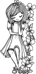 Girl with flower border sketch