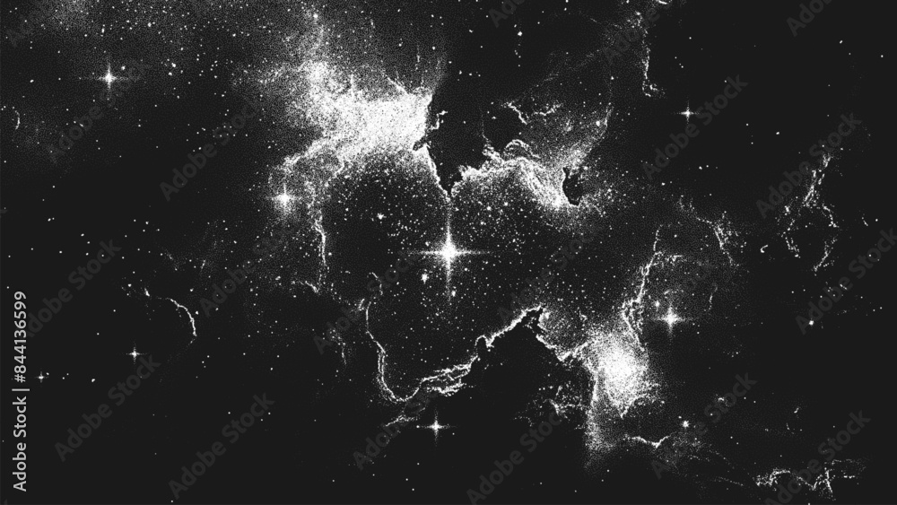 Wall mural deep space scene background in stippling style with amazing huge nebula and glowing stars cluster in