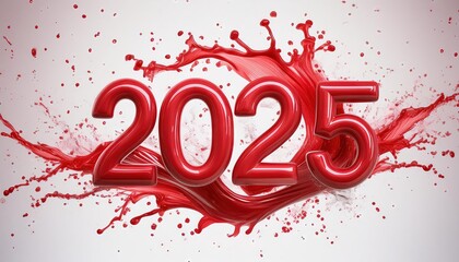 Obraz premium Year 2025 Text with Red Splash Effect