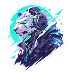 Obraz premium A futuristic fusion of animal and technology, a stylized creature, outfitted with headphones and a cyberpunk getup, seamlessly integrates into the digital realm